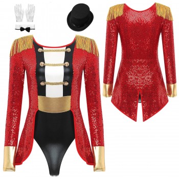 Women's Circus Ringmaster Halloween Cosplay Bodysuit - A Dazzling Velvet Jumpsuit with Fringe, Epaulette, and Bow Details for Mesmerizing Masquerade Costume